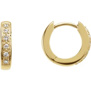 14k Yellow Gold 1/10 CTW Diamond Hoop Earrings