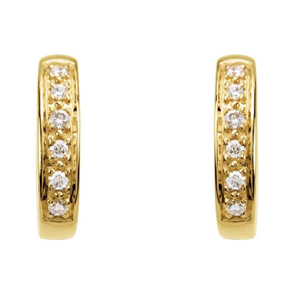 14k Yellow Gold 1/10 CTW Diamond Hoop Earrings