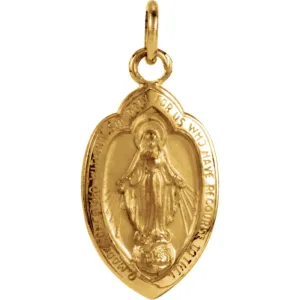 14k Yellow Gold 13x8mm Badge-Shaped Miraculous Medal