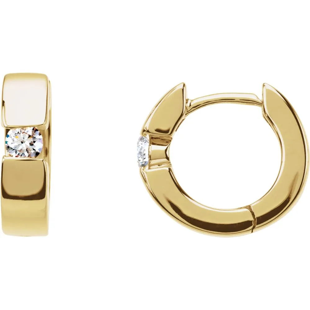 14k Yellow Gold 1/5 CTW Diamond Hoop Earrings
