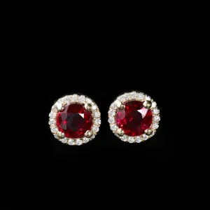 14K Yellow Gold 1.70 CTW Ruby and Diamond Stud Earrings