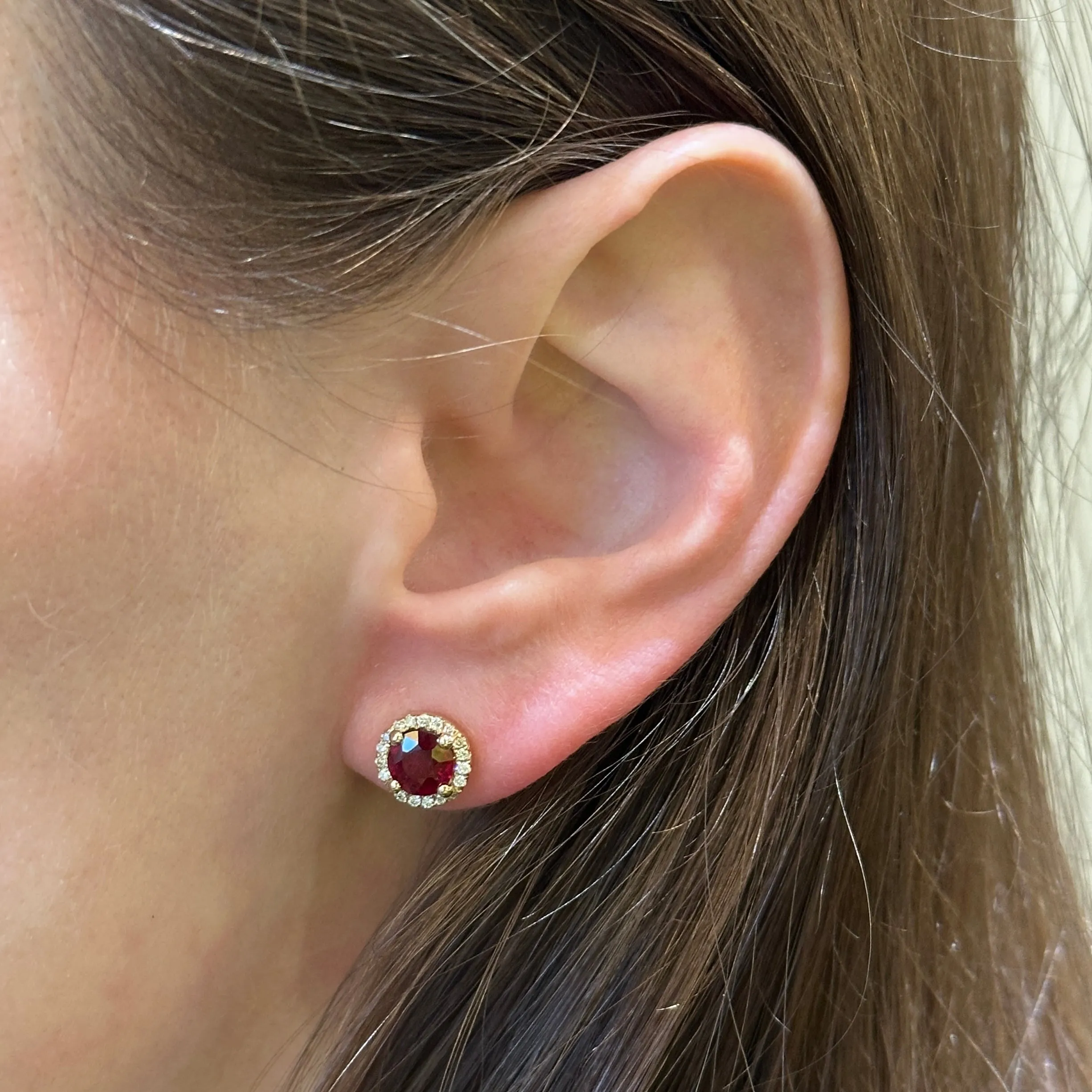 14K Yellow Gold 1.70 CTW Ruby and Diamond Stud Earrings