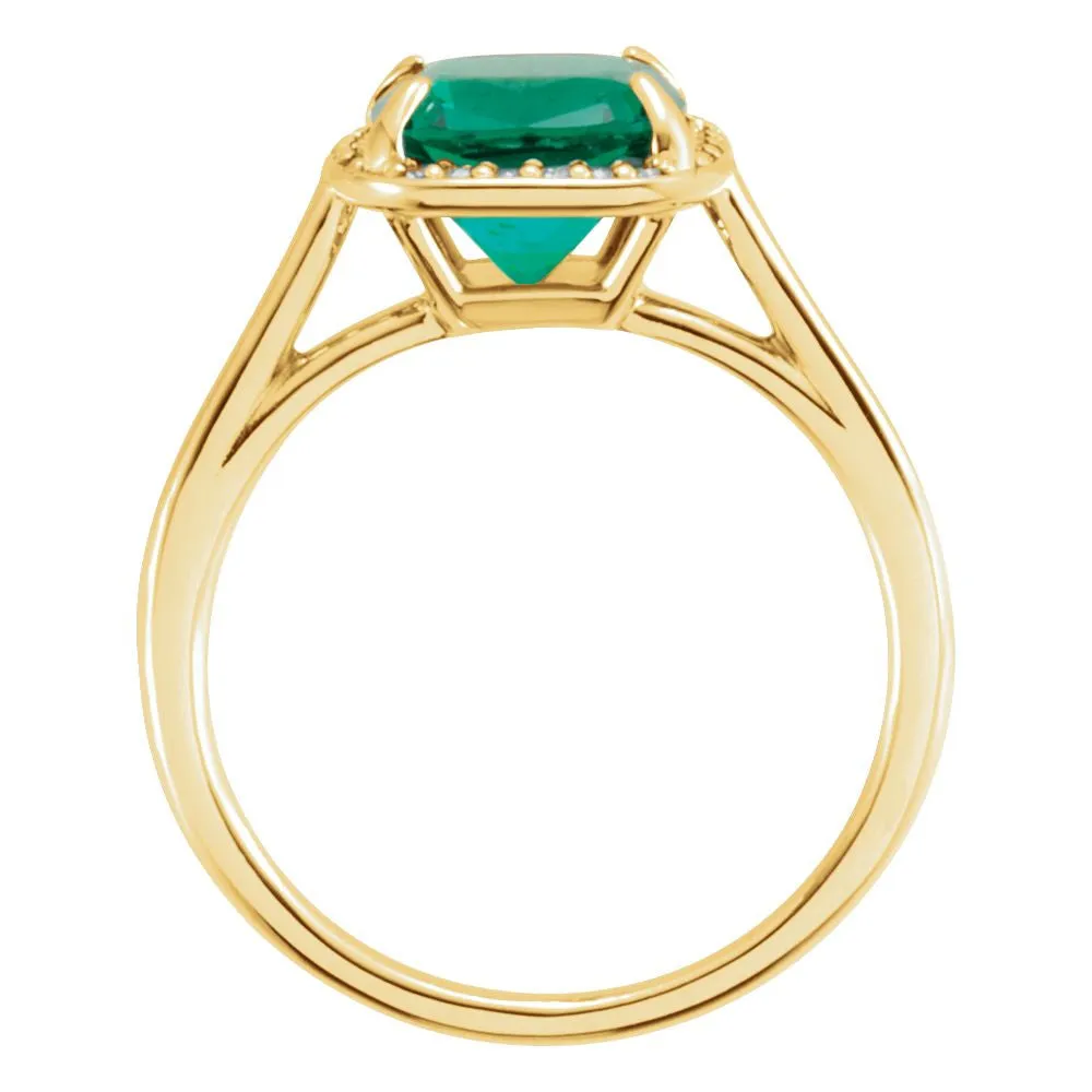 14k Yellow Gold 8x8mm Emerald & .055 CTW Diamond Ring, Size 7