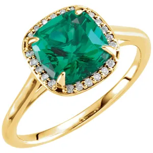 14k Yellow Gold 8x8mm Emerald & .055 CTW Diamond Ring, Size 7