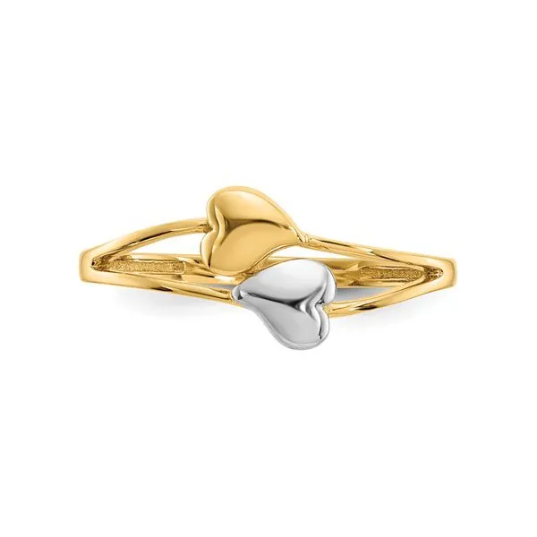 14K Yellow Gold and Rhodium Plated Double Heart Ring