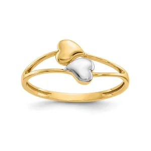 14K Yellow Gold and Rhodium Plated Double Heart Ring