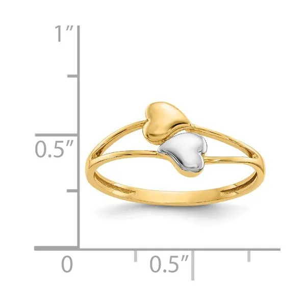 14K Yellow Gold and Rhodium Plated Double Heart Ring