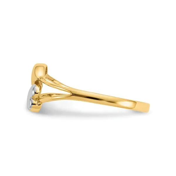 14K Yellow Gold and Rhodium Plated Double Heart Ring