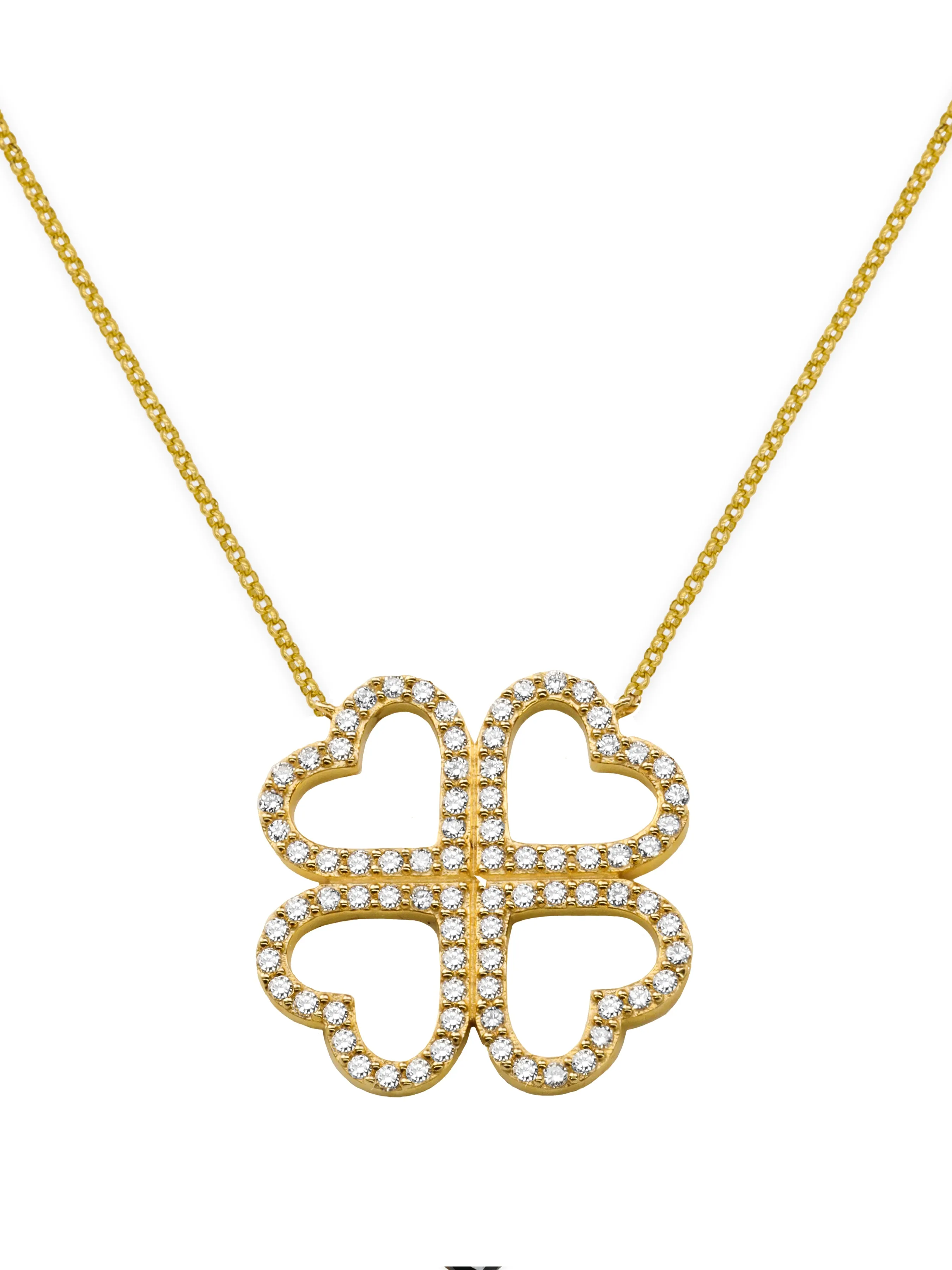 14k Yellow Gold Diamond Clover/Heart Necklace