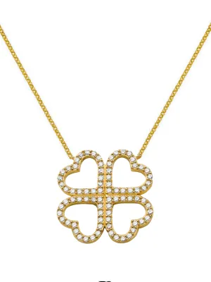 14k Yellow Gold Diamond Clover/Heart Necklace