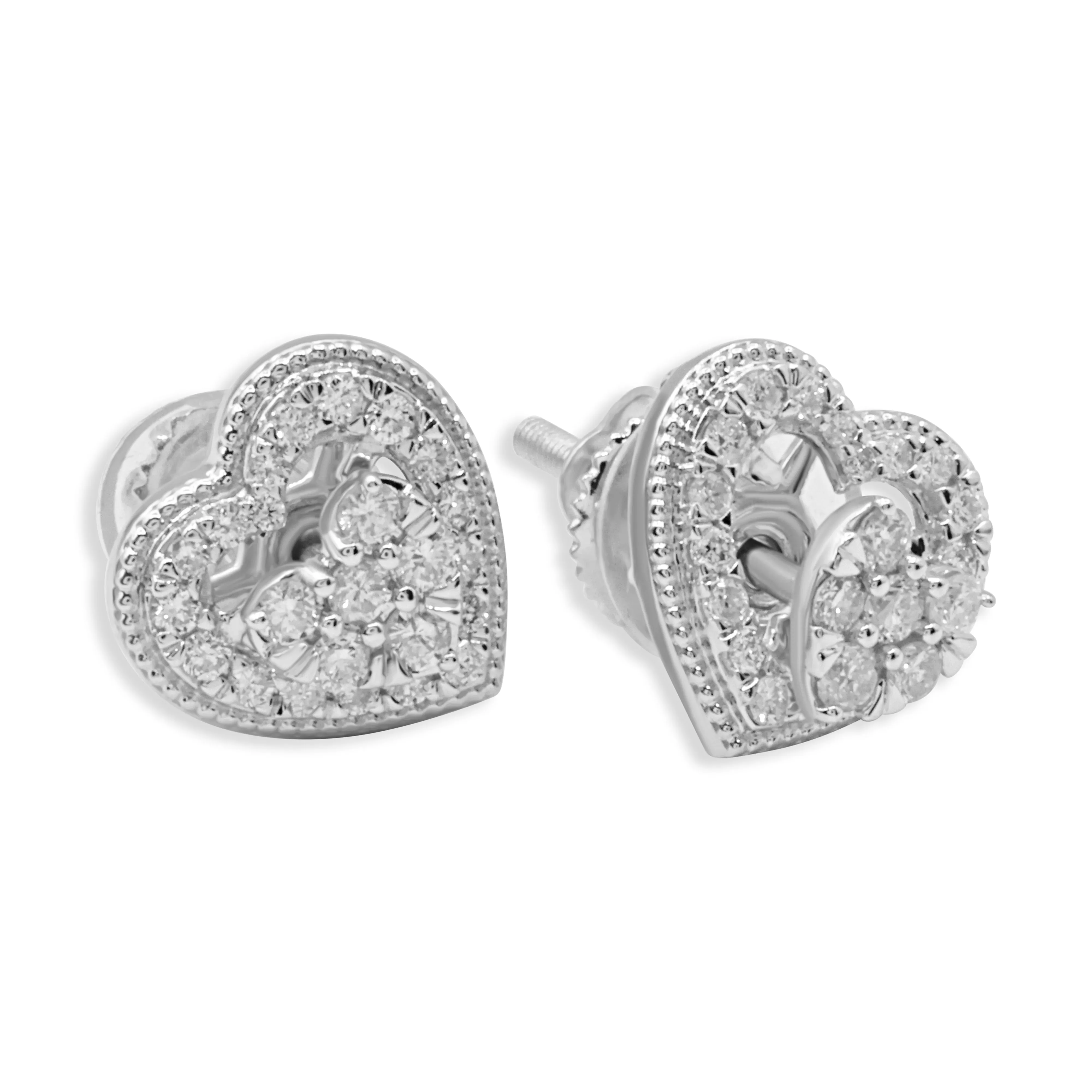 14k Yellow Gold Diamond Heart Shaped Stud Earrings 0.47 ctw