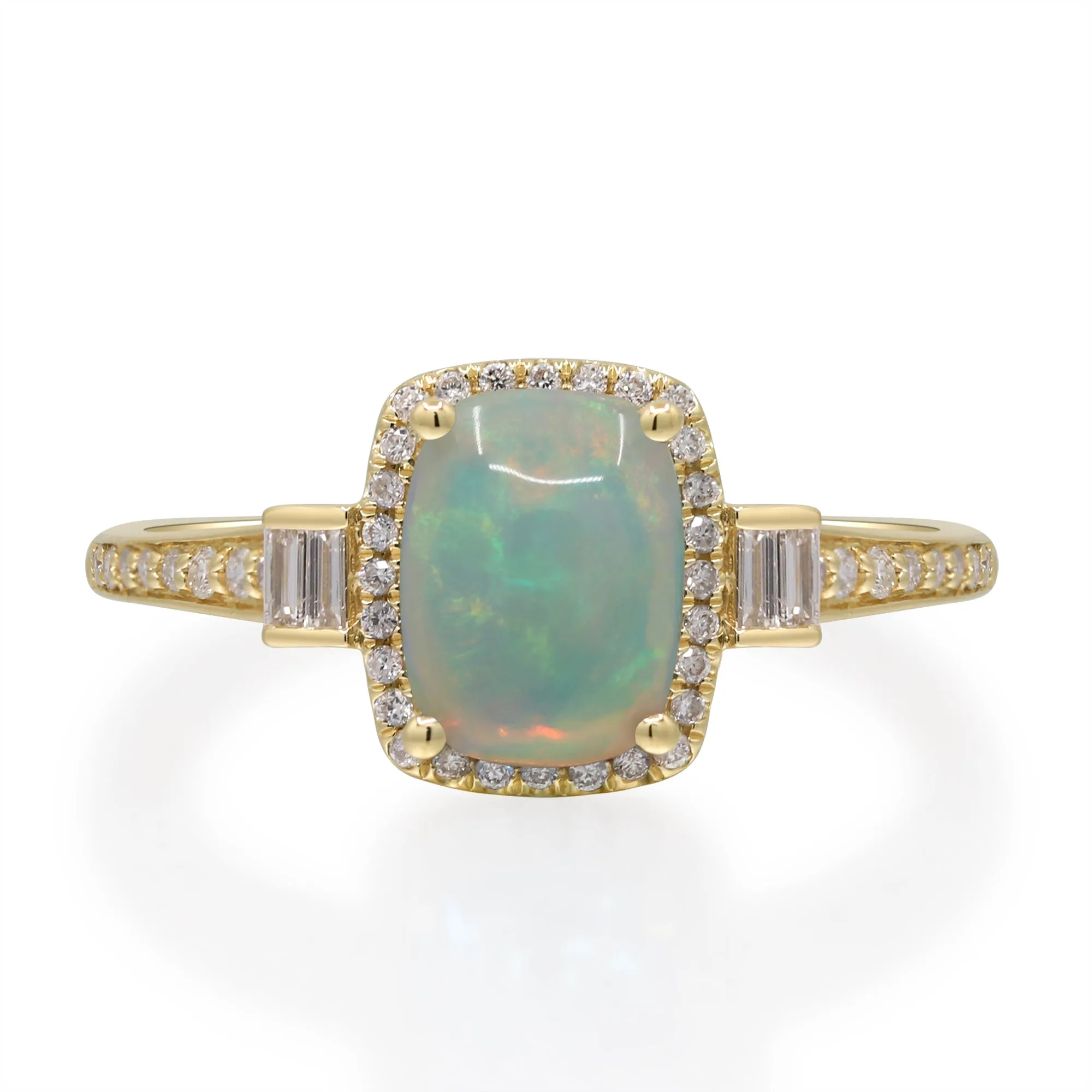 14k Yellow Gold Ethiopian Opal and Diamond Ring