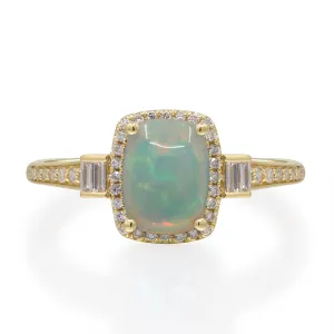 14k Yellow Gold Ethiopian Opal and Diamond Ring