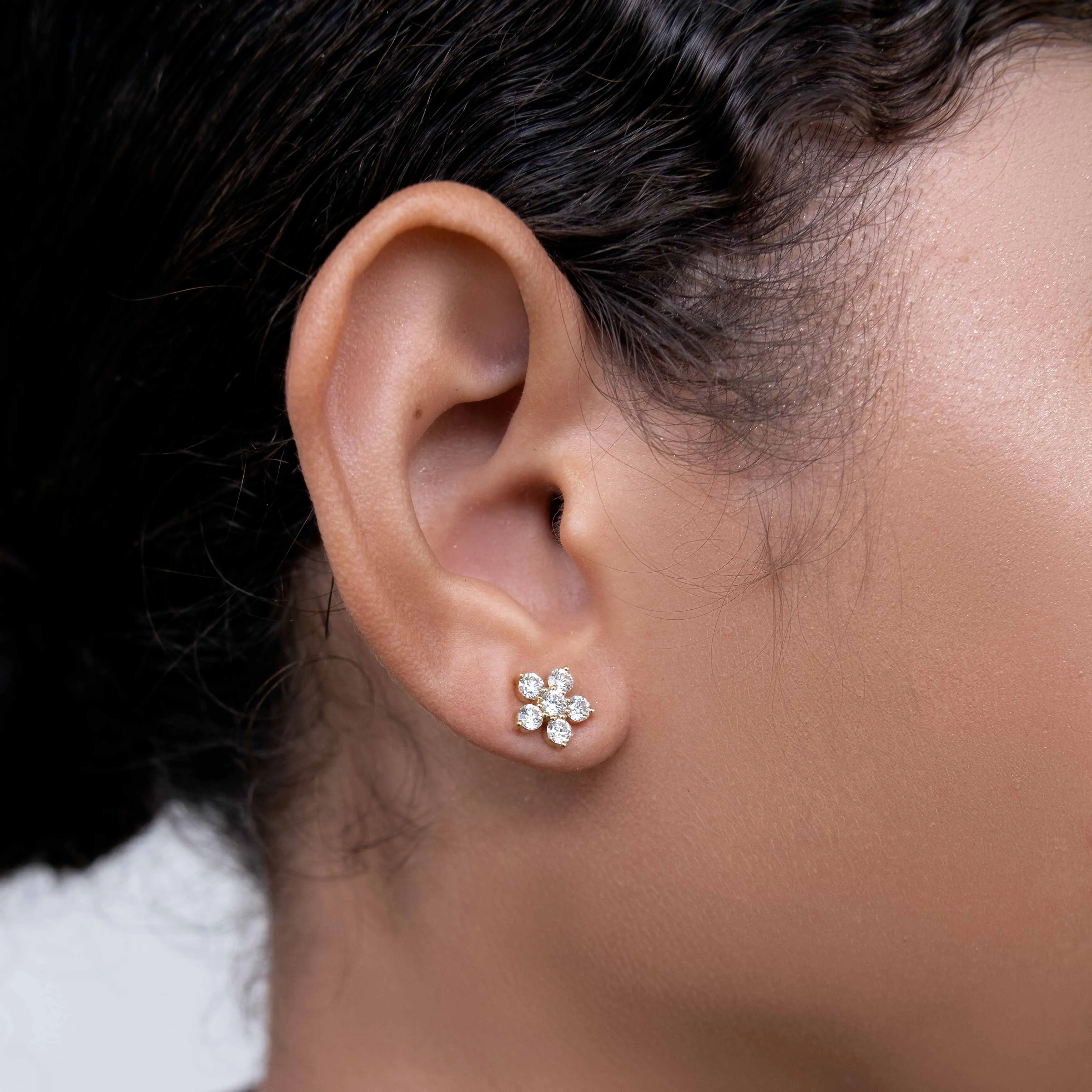 14k Yellow Gold Flower Diamond Earrings