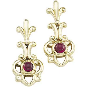 14k Yellow Gold Genuine Cabochon Ruby Earrings