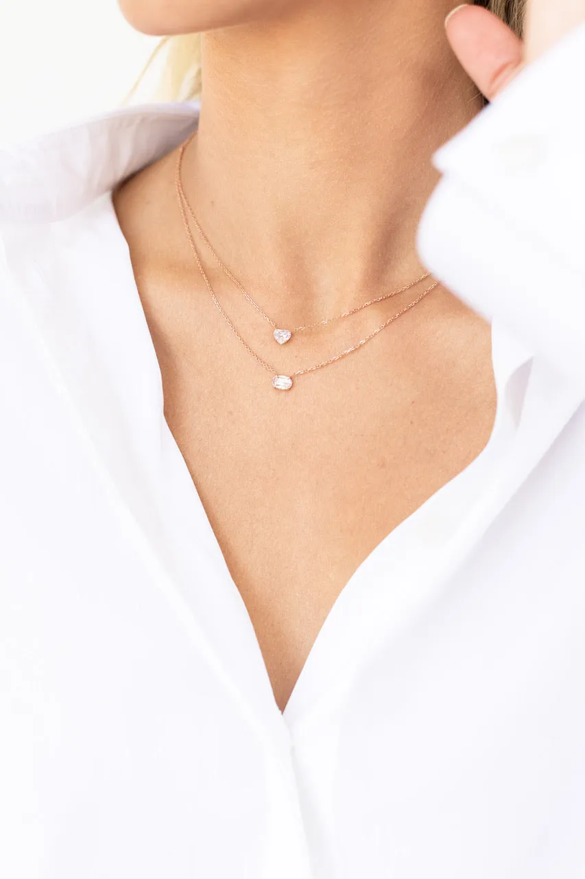 14K Yellow Gold Heart Rose Cut Diamond Necklace