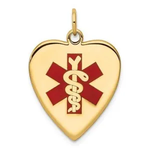 14k Yellow Gold Heart Shaped Medical Alert Pendant