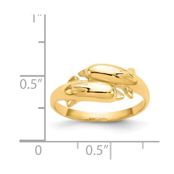 14K Yellow Gold High Polish Double Dolphin Ring