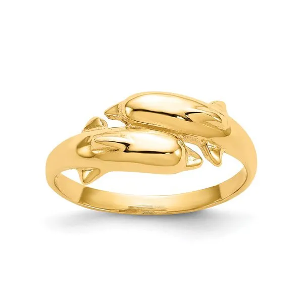 14K Yellow Gold High Polish Double Dolphin Ring