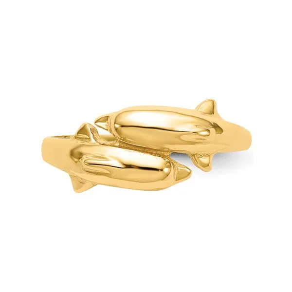 14K Yellow Gold High Polish Double Dolphin Ring
