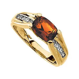 14k Yellow Gold Madeira Citrine & 1/5 CTW Diamond Ring, Size 7