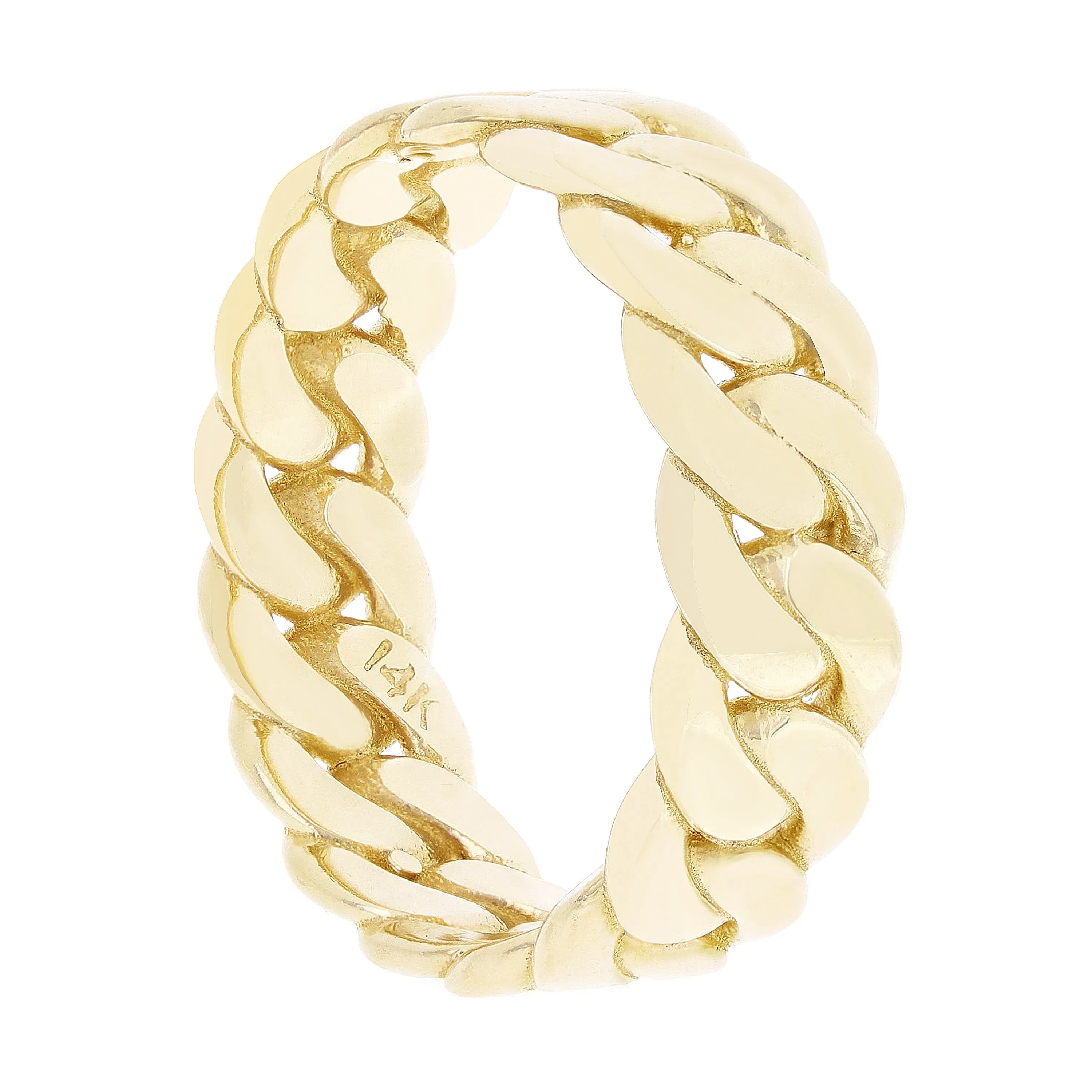 14k Yellow Gold Miami Cuban Ring Curb Link Band 6.7mm Ring Sizes 6-12