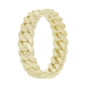 14k Yellow Gold Miami Cuban Ring Curb Link Band 6.7mm Ring Sizes 6-12