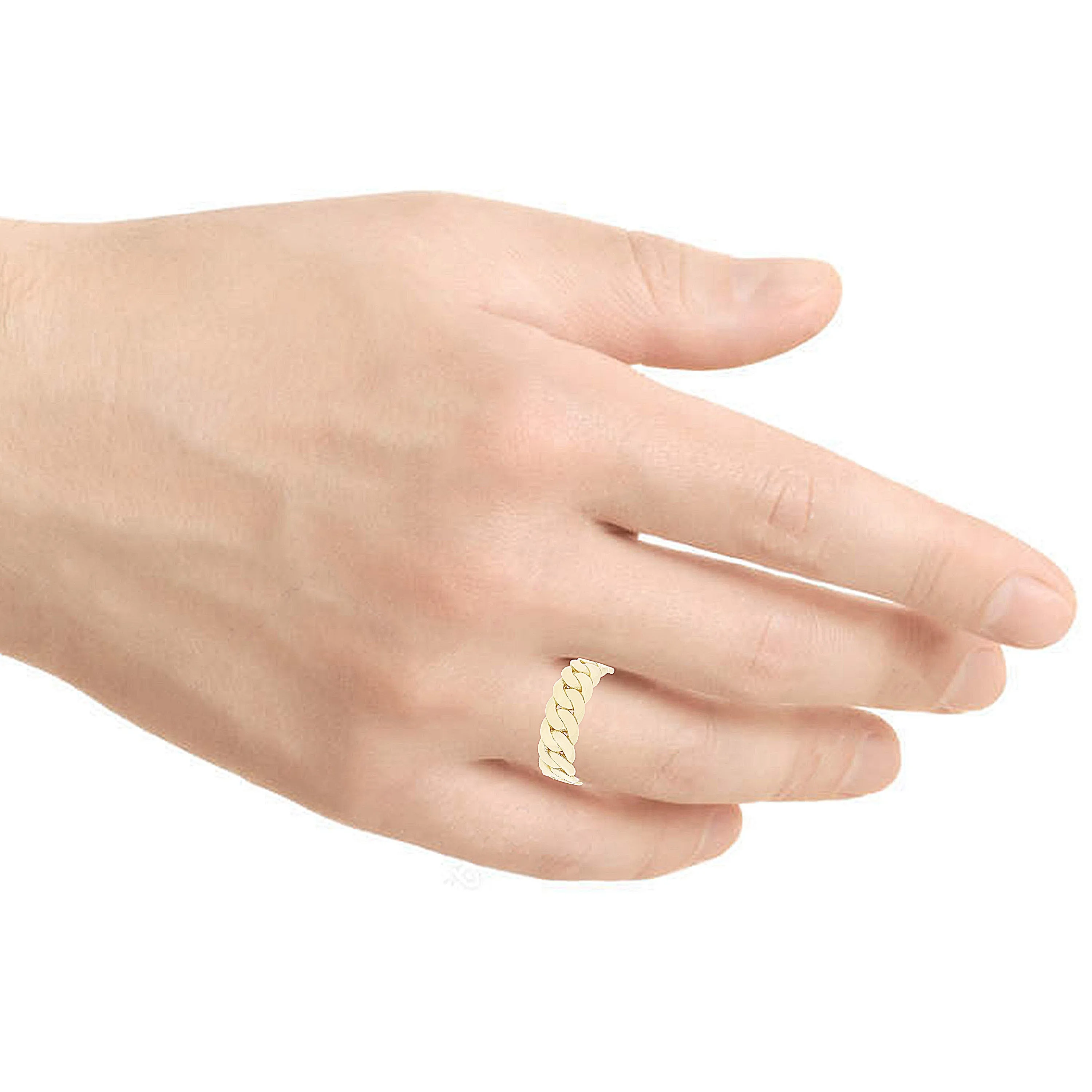 14k Yellow Gold Miami Cuban Ring Curb Link Band 6.7mm Ring Sizes 6-12
