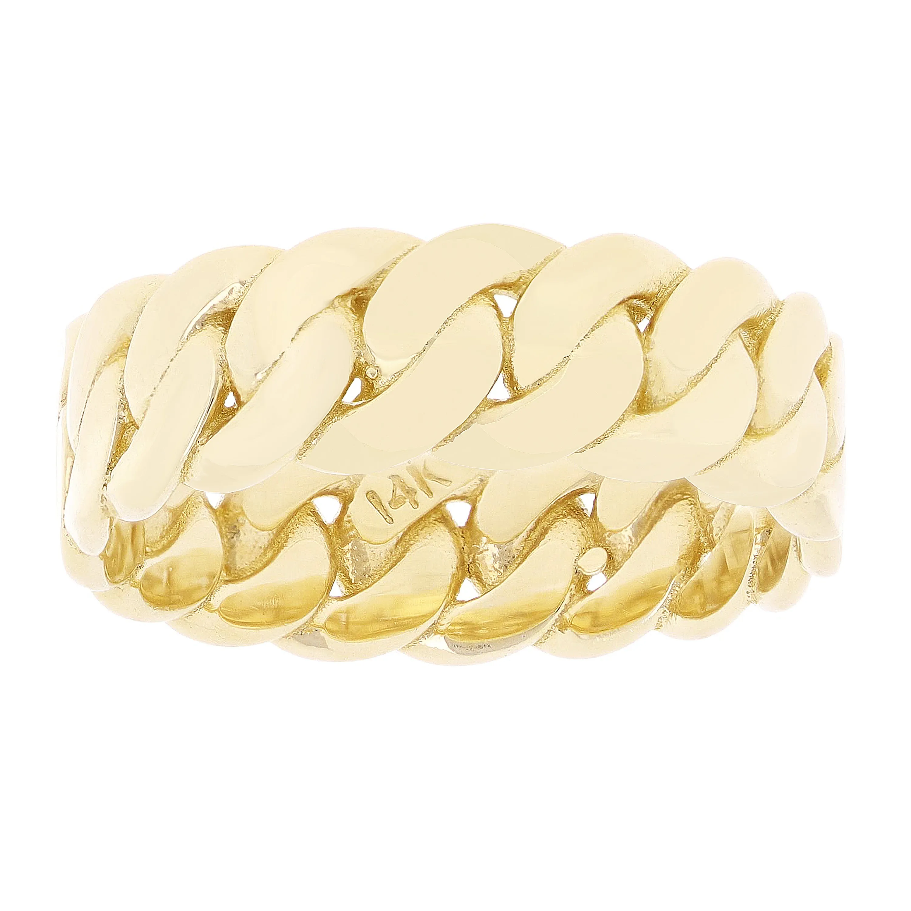 14k Yellow Gold Miami Cuban Ring Curb Link Band 6.7mm Ring Sizes 6-12