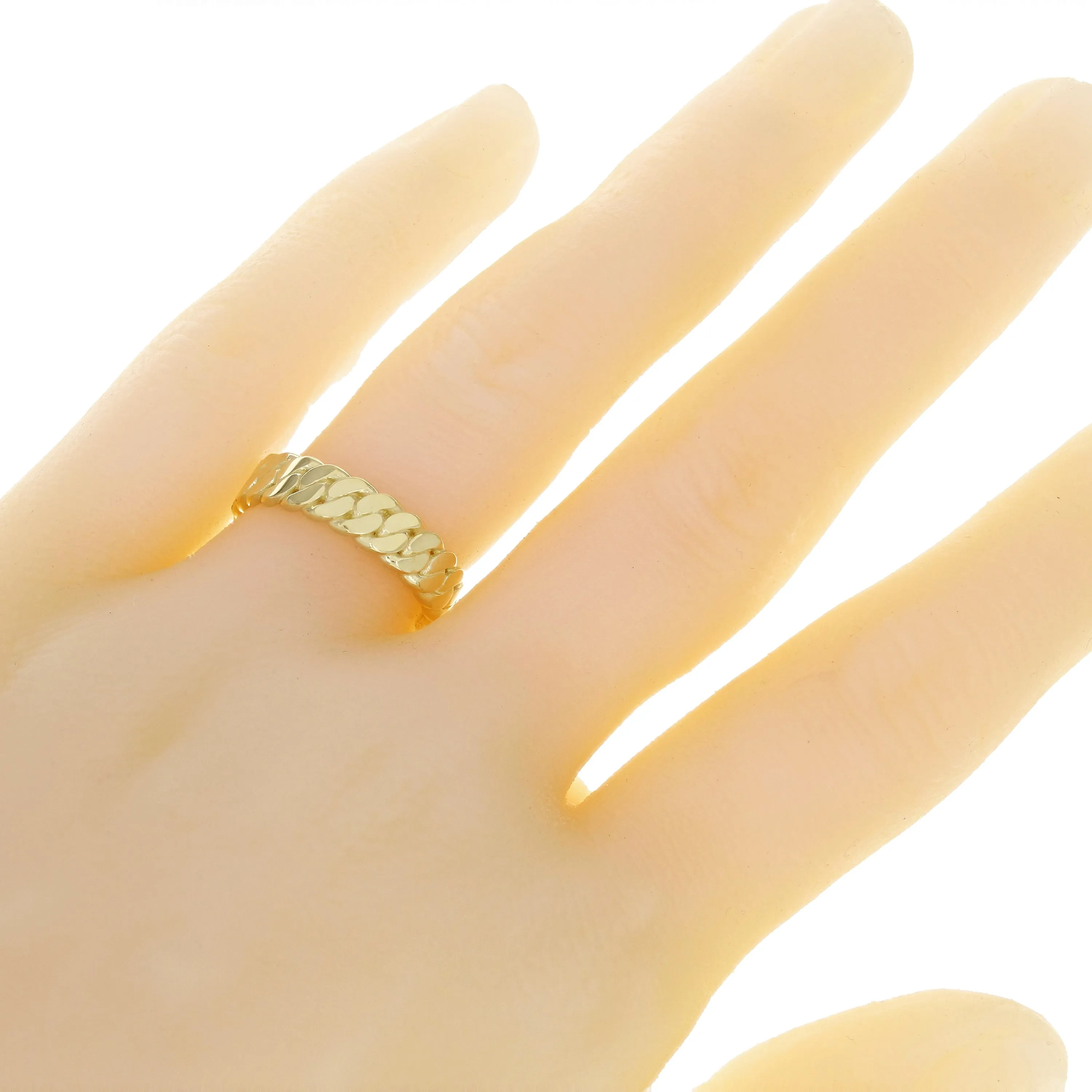 14k Yellow Gold Miami Cuban Ring Curb Link Band 6.7mm Ring Sizes 6-12