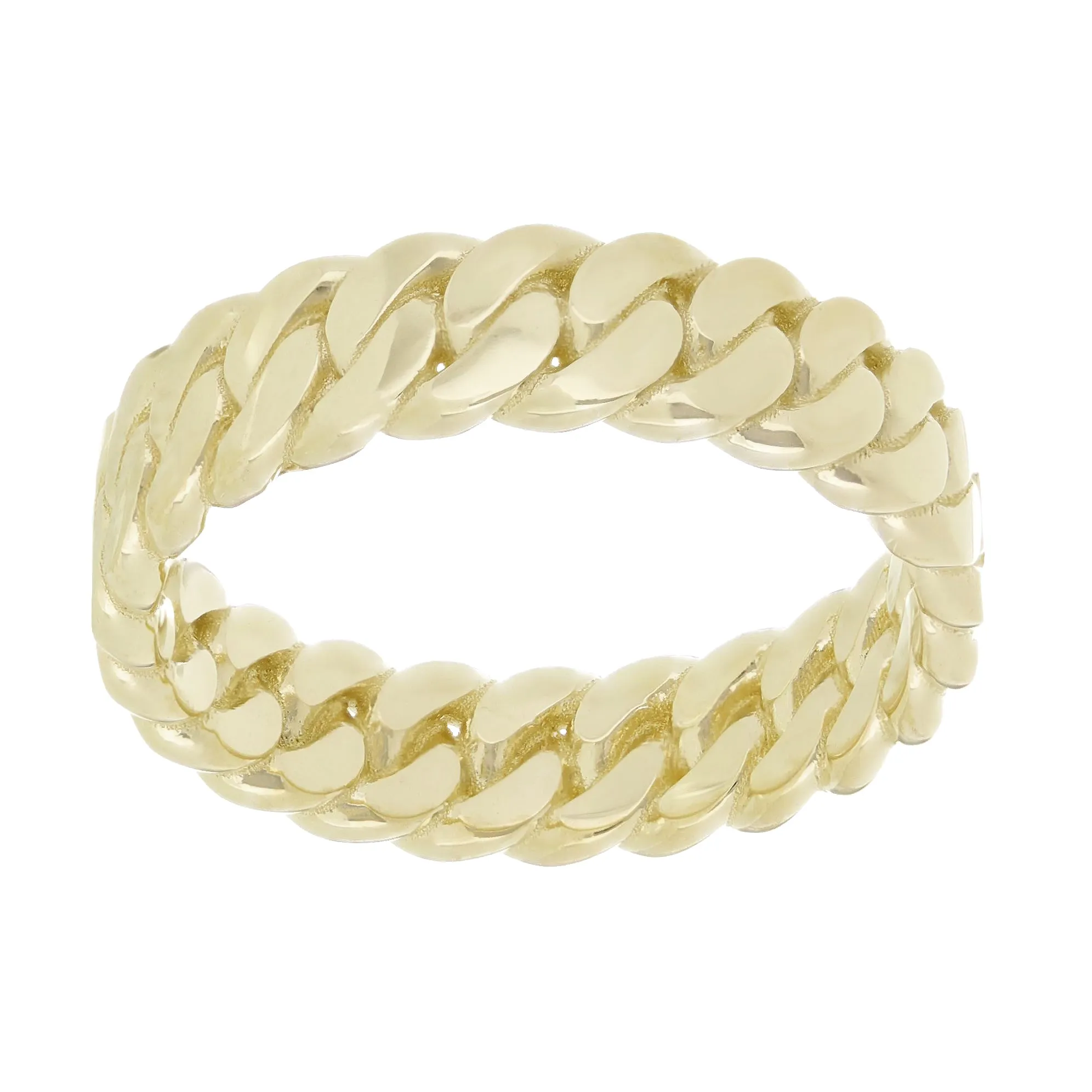 14k Yellow Gold Miami Cuban Ring Curb Link Band 6.7mm Ring Sizes 6-12