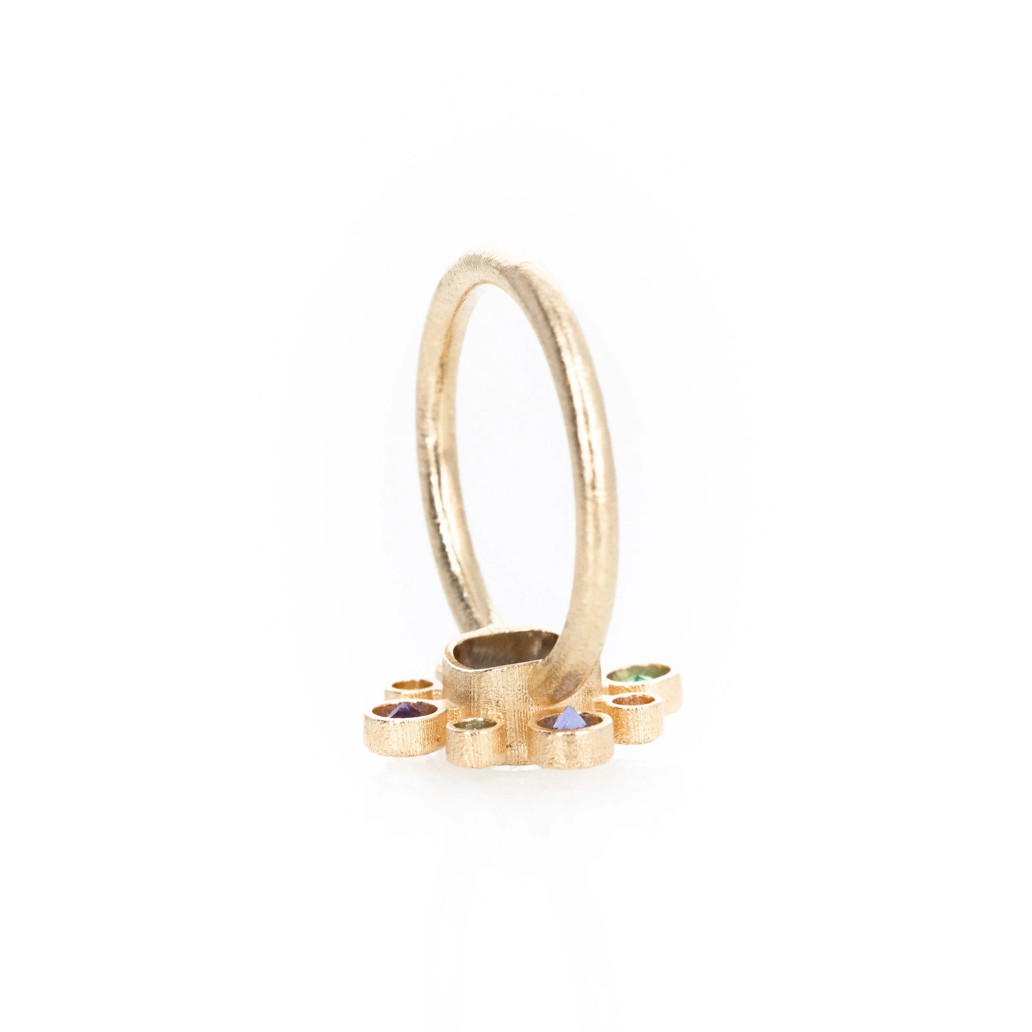 14K Yellow Gold Sapphire and Multicolor Gemstone Floral Cluster Bezel Ring