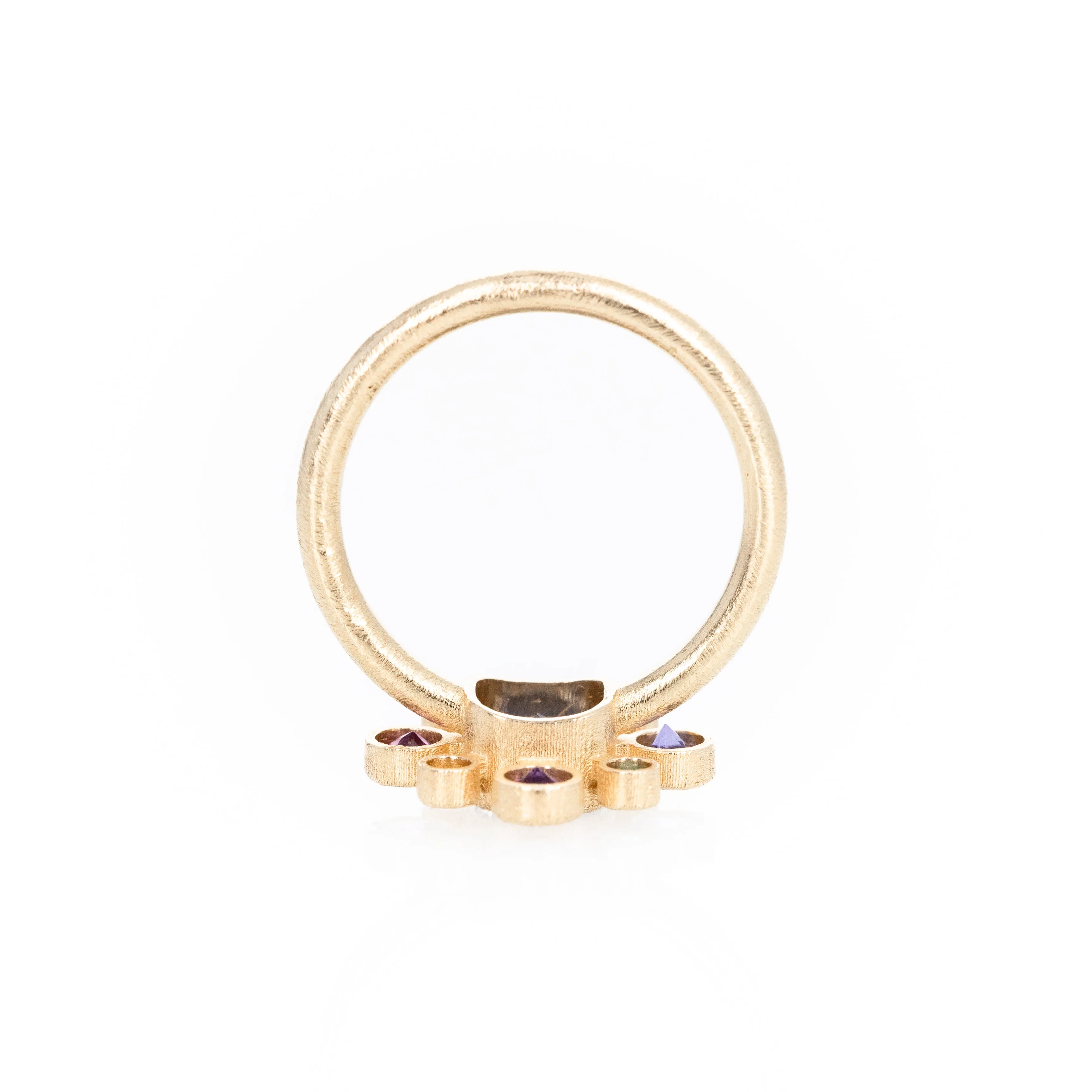 14K Yellow Gold Sapphire and Multicolor Gemstone Floral Cluster Bezel Ring