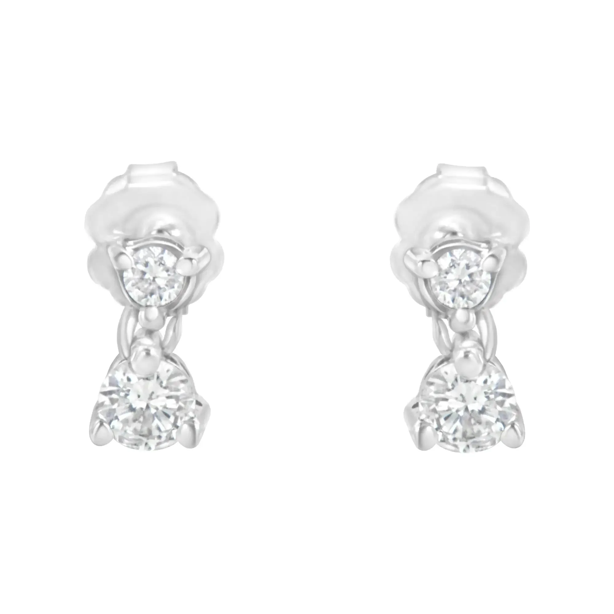 14KT White Gold 1/2 cttw Double Diamond Dangle Stud Earrings (H-I, I1-I2)