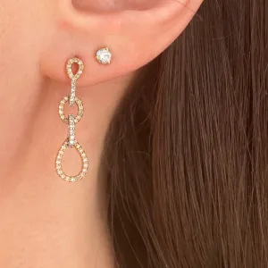14KT White Gold   Rose Gold Pave Diamond Interlocking Circle Earrings