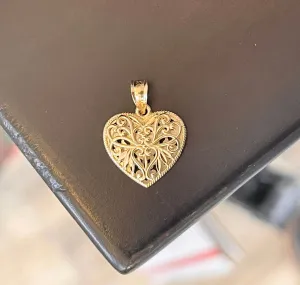 14KT Yellow Gold   White Gold Filigree Reversible Heart Pendant Charm