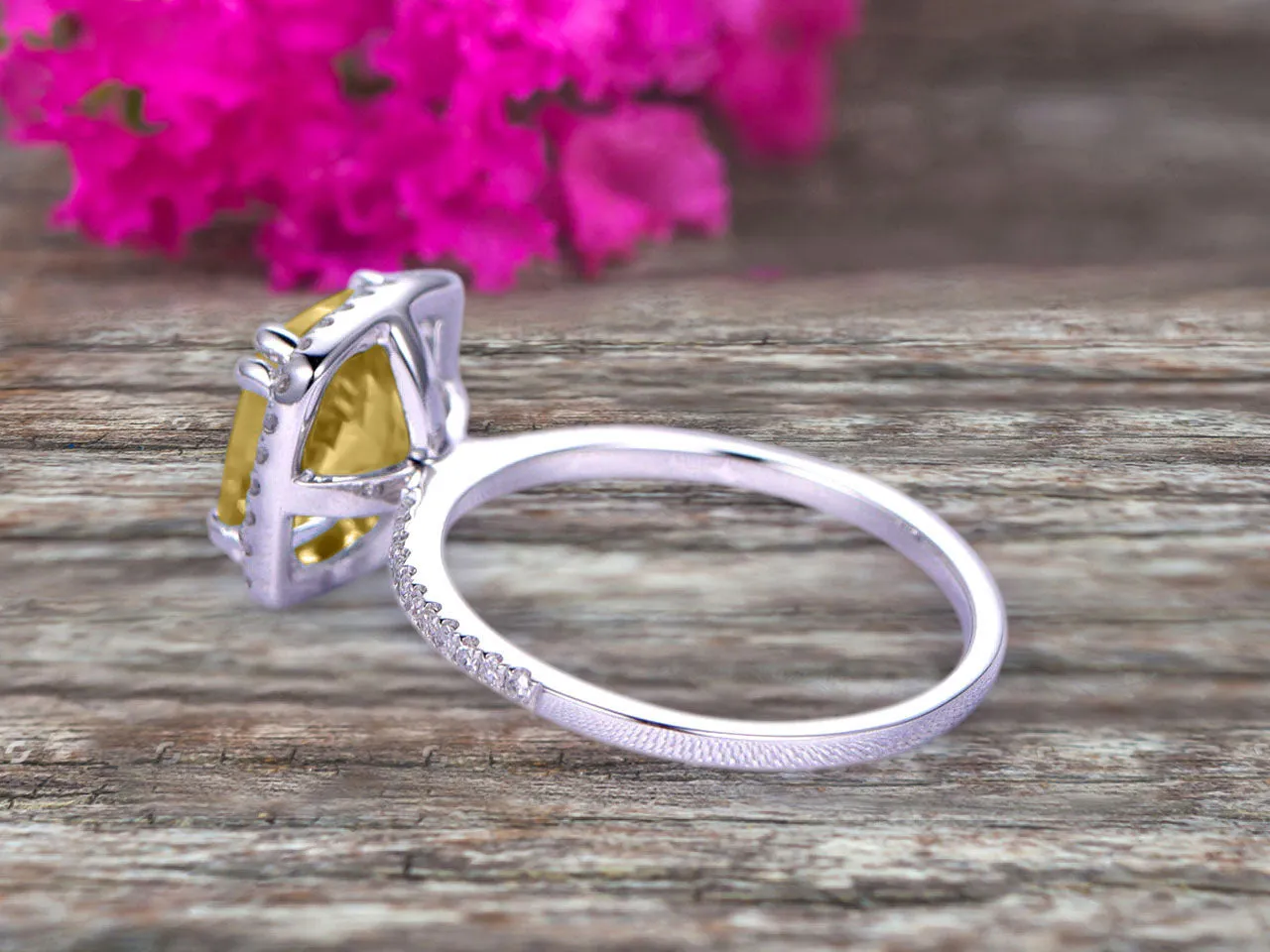 1.5 Carat Cushion Cut Champagne Diamond Moissanite Engagement Ring on 10k White Gold
