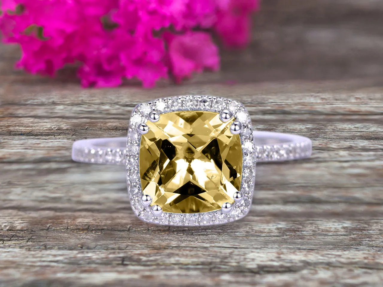 1.5 Carat Cushion Cut Champagne Diamond Moissanite Engagement Ring on 10k White Gold