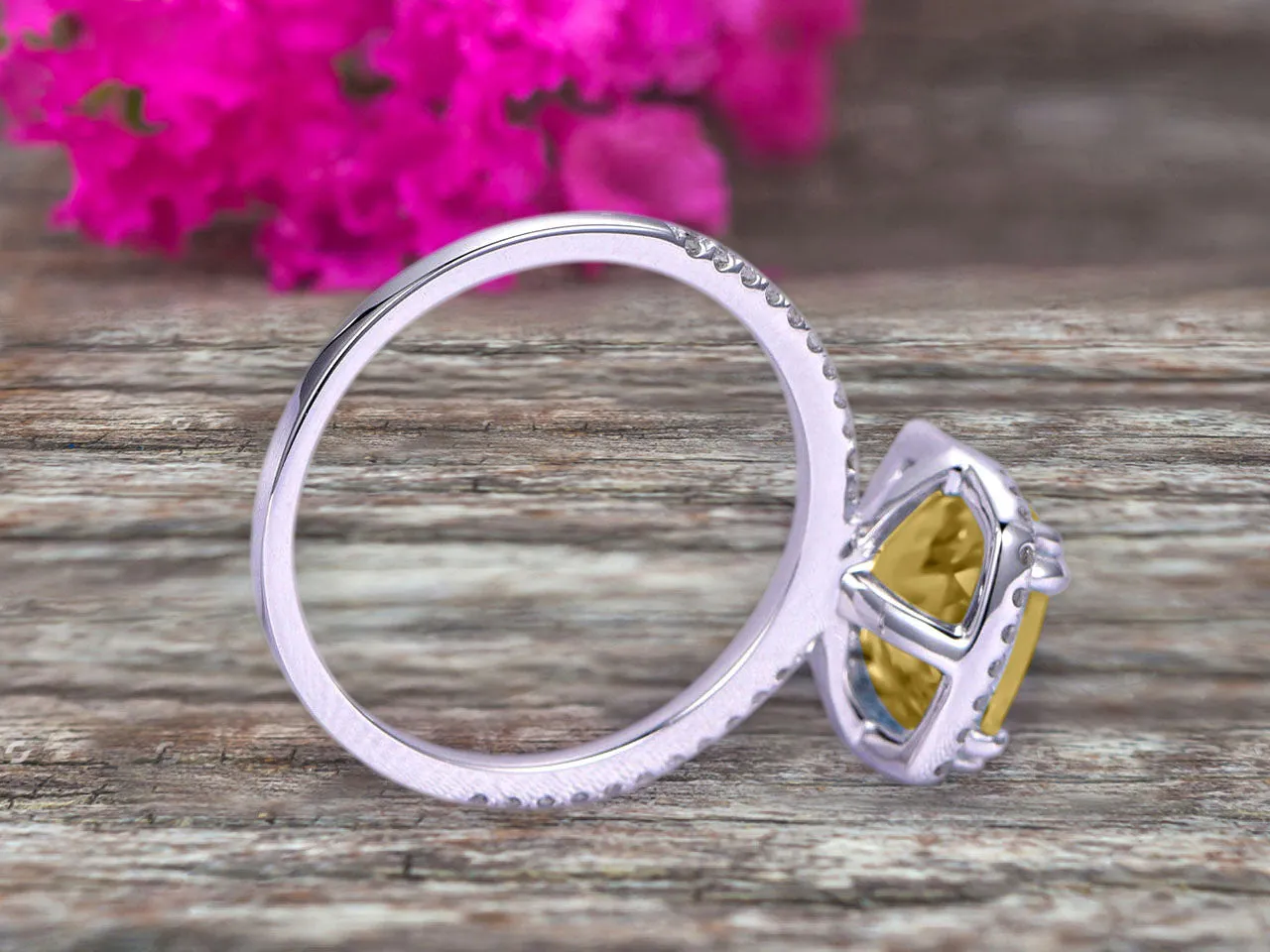 1.5 Carat Cushion Cut Champagne Diamond Moissanite Engagement Ring on 10k White Gold
