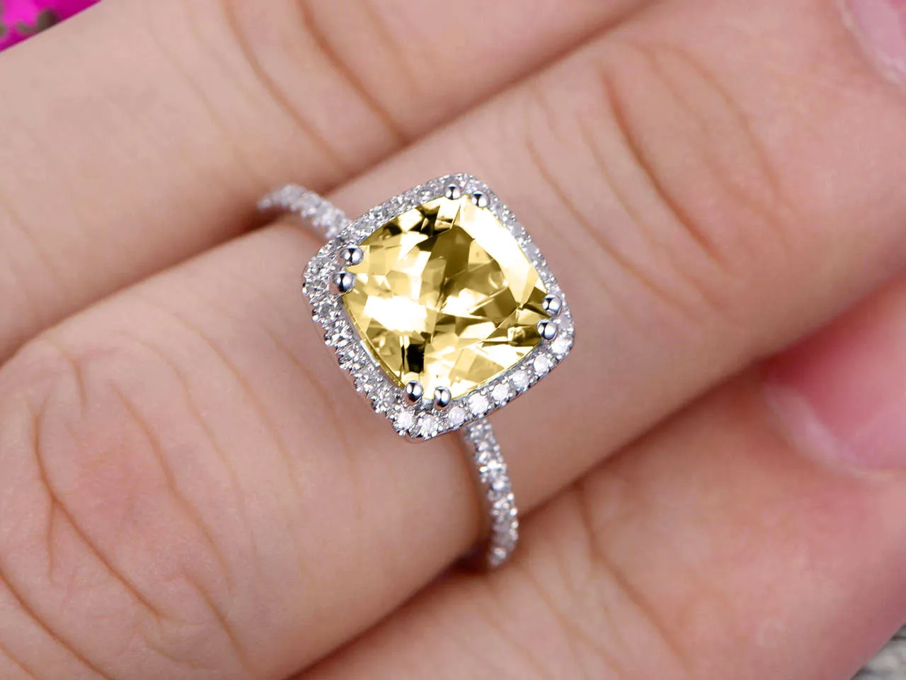 1.5 Carat Cushion Cut Champagne Diamond Moissanite Engagement Ring on 10k White Gold