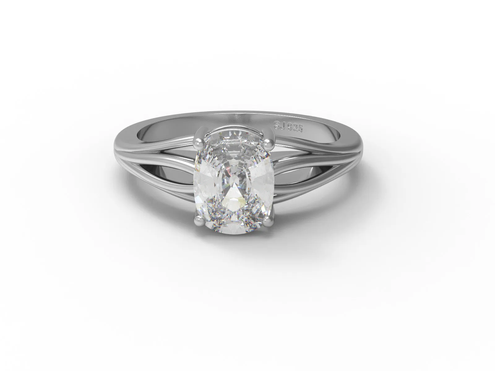 1.5 Ct Cushion Moissanite 925 Sterling Silver Solitaire Split Shank Women Ring