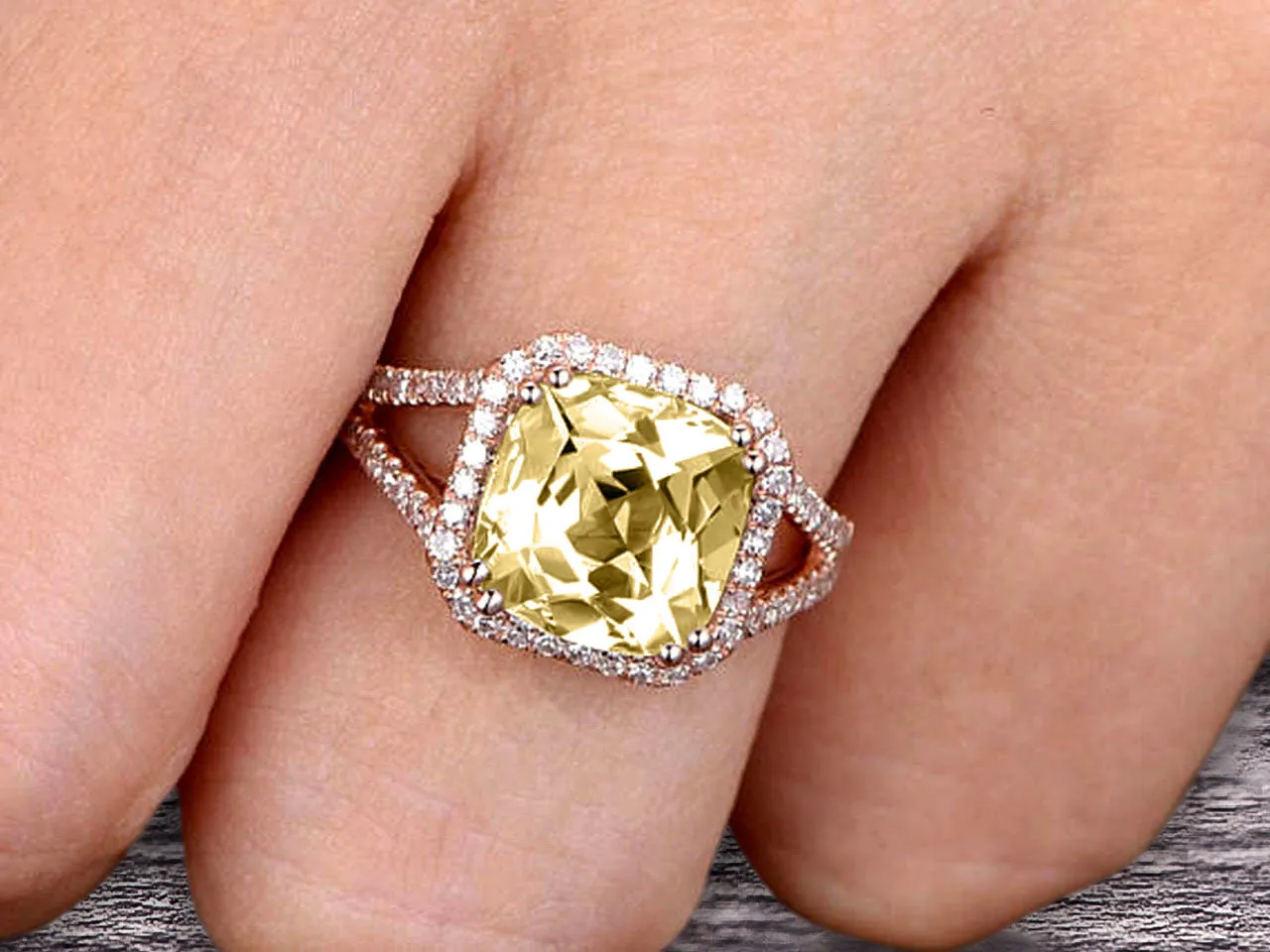 1.50 Carat Champagne Diamond Moissanite Engagement Ring On 10k Rose Gold Anniversary Ring HALO Cushion Champagne Diamond Moissanite