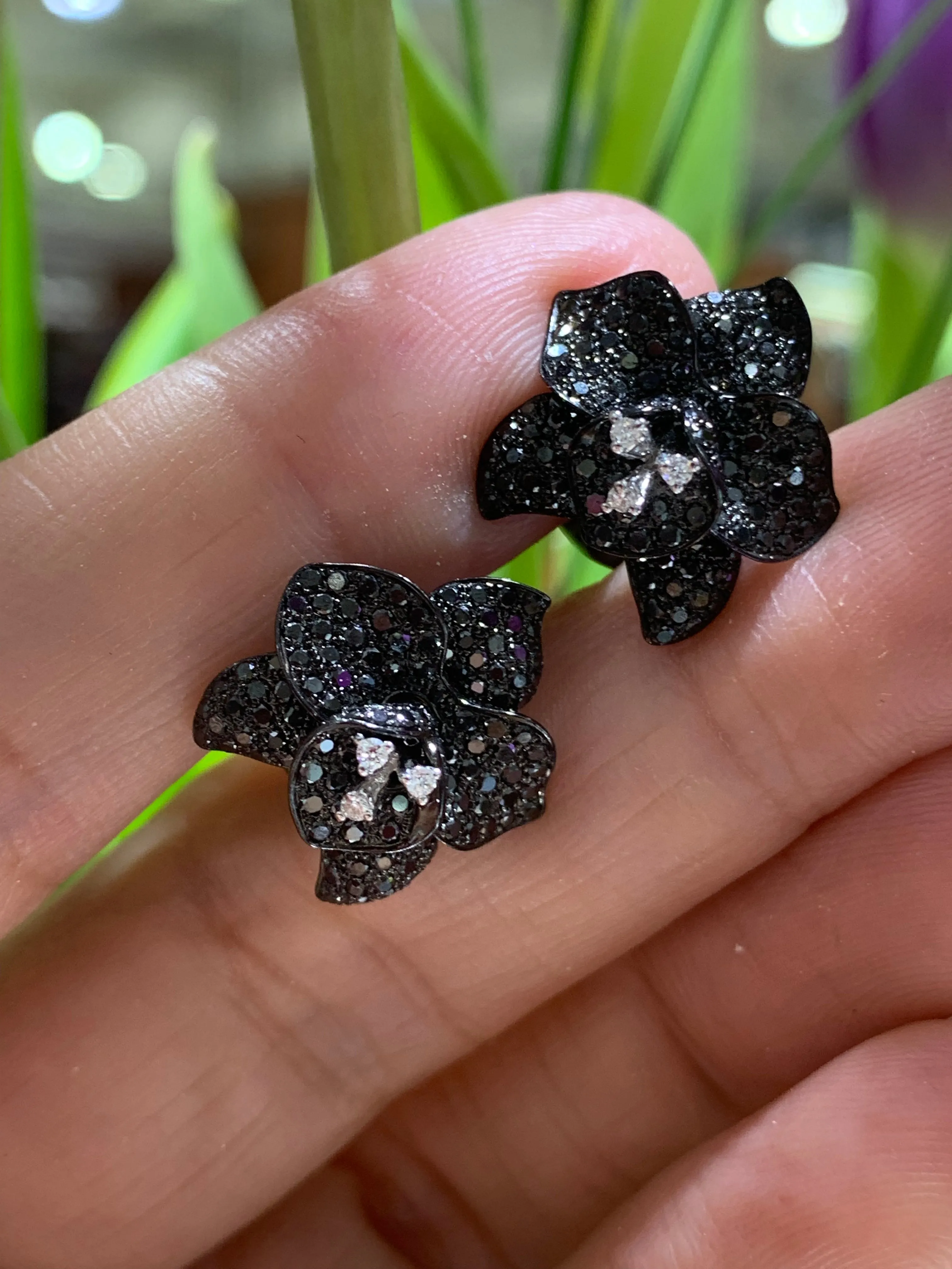 1.51ct t.w. Black & White Diamond Flower Earrings