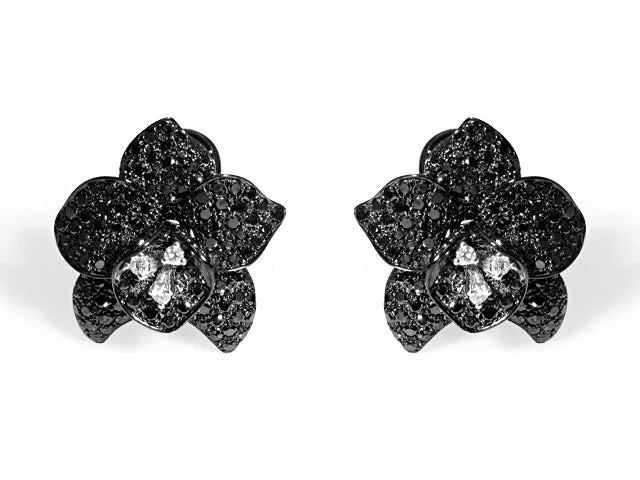 1.51ct t.w. Black & White Diamond Flower Earrings