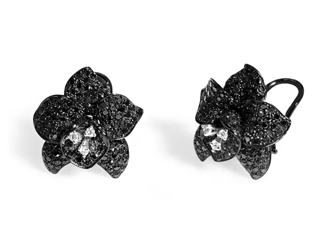 1.51ct t.w. Black & White Diamond Flower Earrings