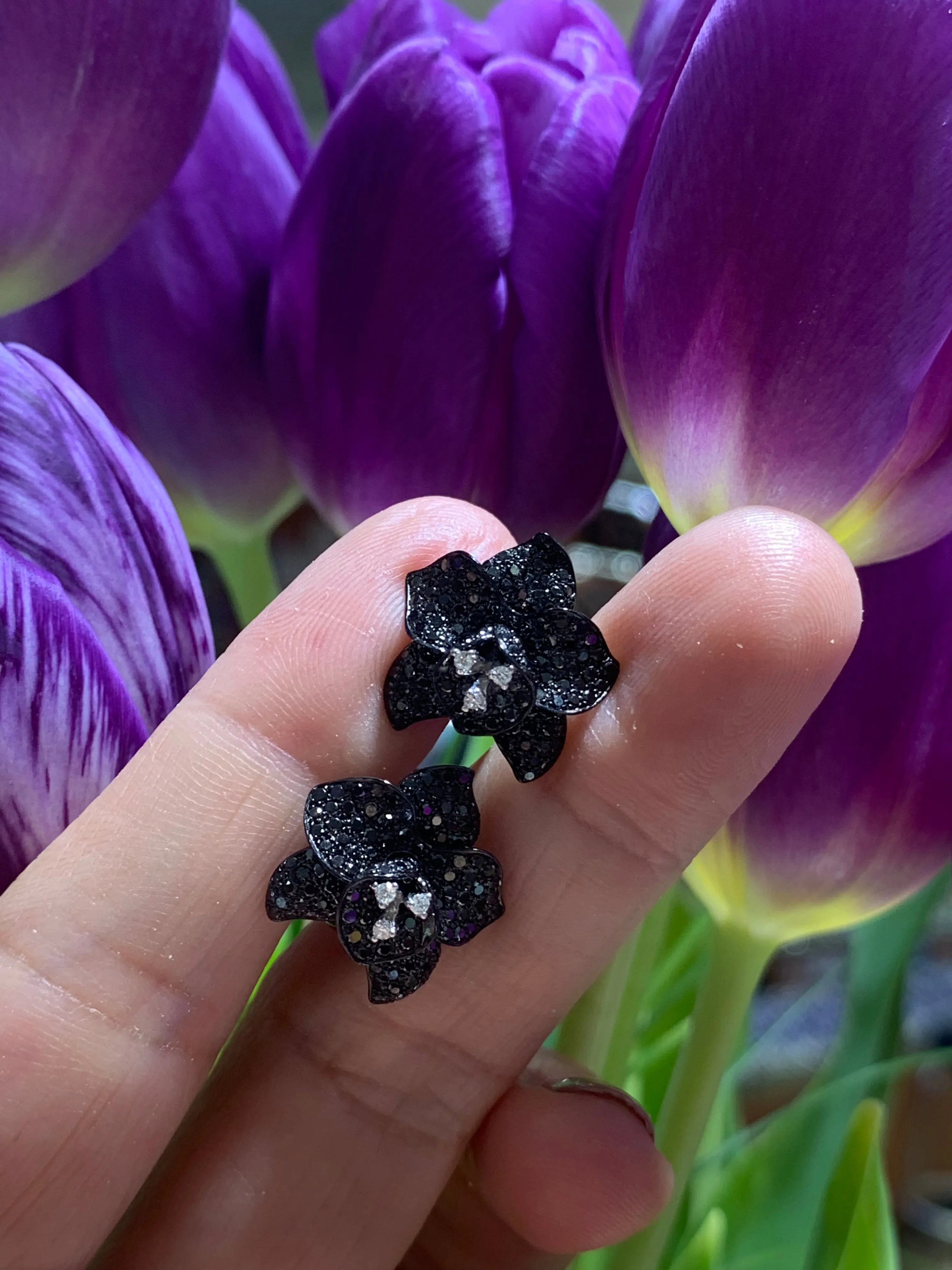 1.51ct t.w. Black & White Diamond Flower Earrings