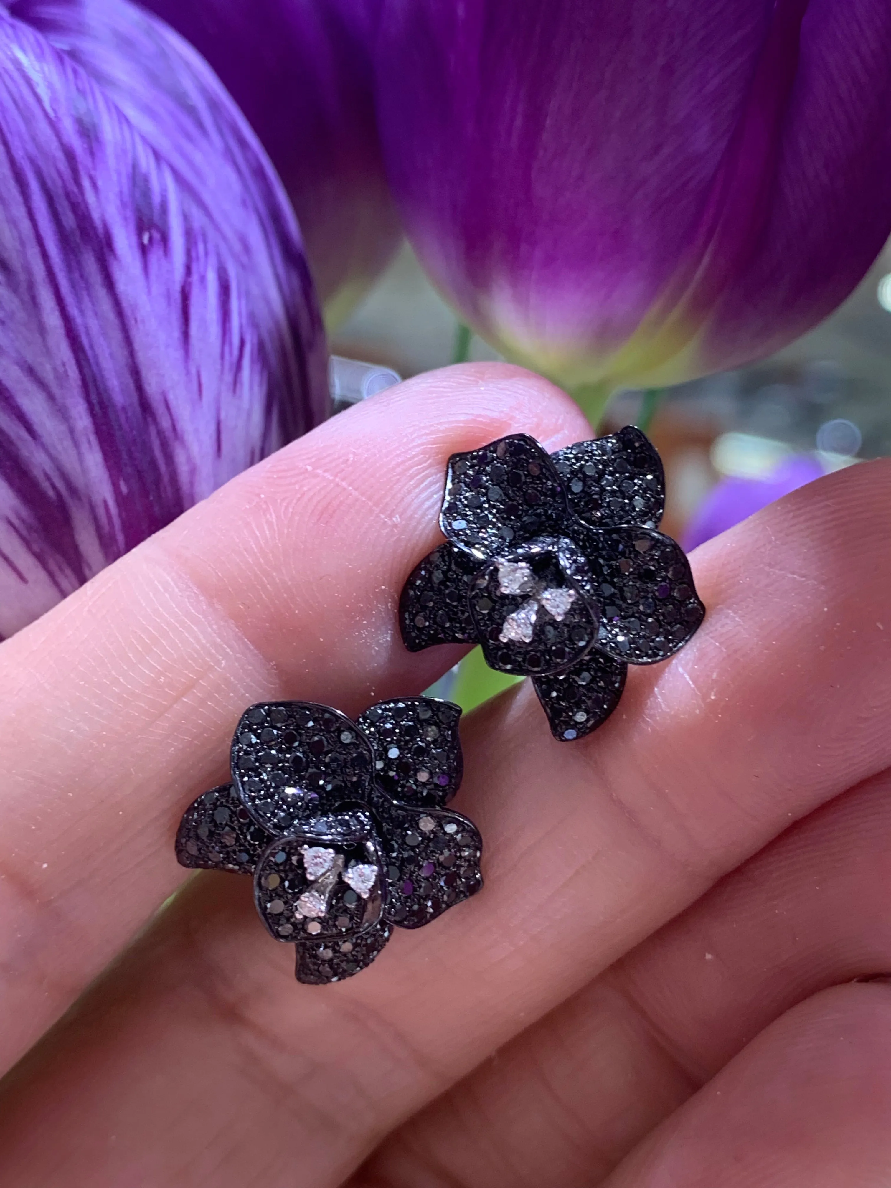 1.51ct t.w. Black & White Diamond Flower Earrings