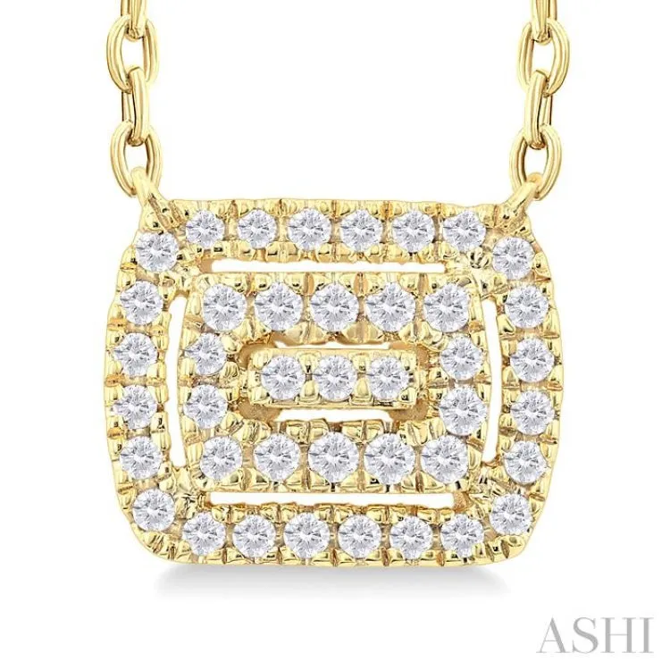 1/6 ctw Double Halo Emerald Shape Petite Round Cut Diamond Fashion Pendant With Chain in 10K Yellow Gold