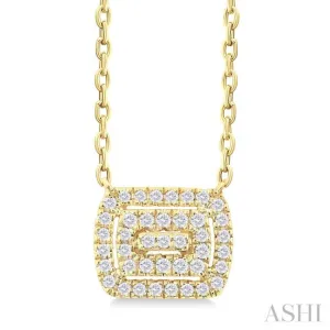 1/6 ctw Double Halo Emerald Shape Petite Round Cut Diamond Fashion Pendant With Chain in 10K Yellow Gold