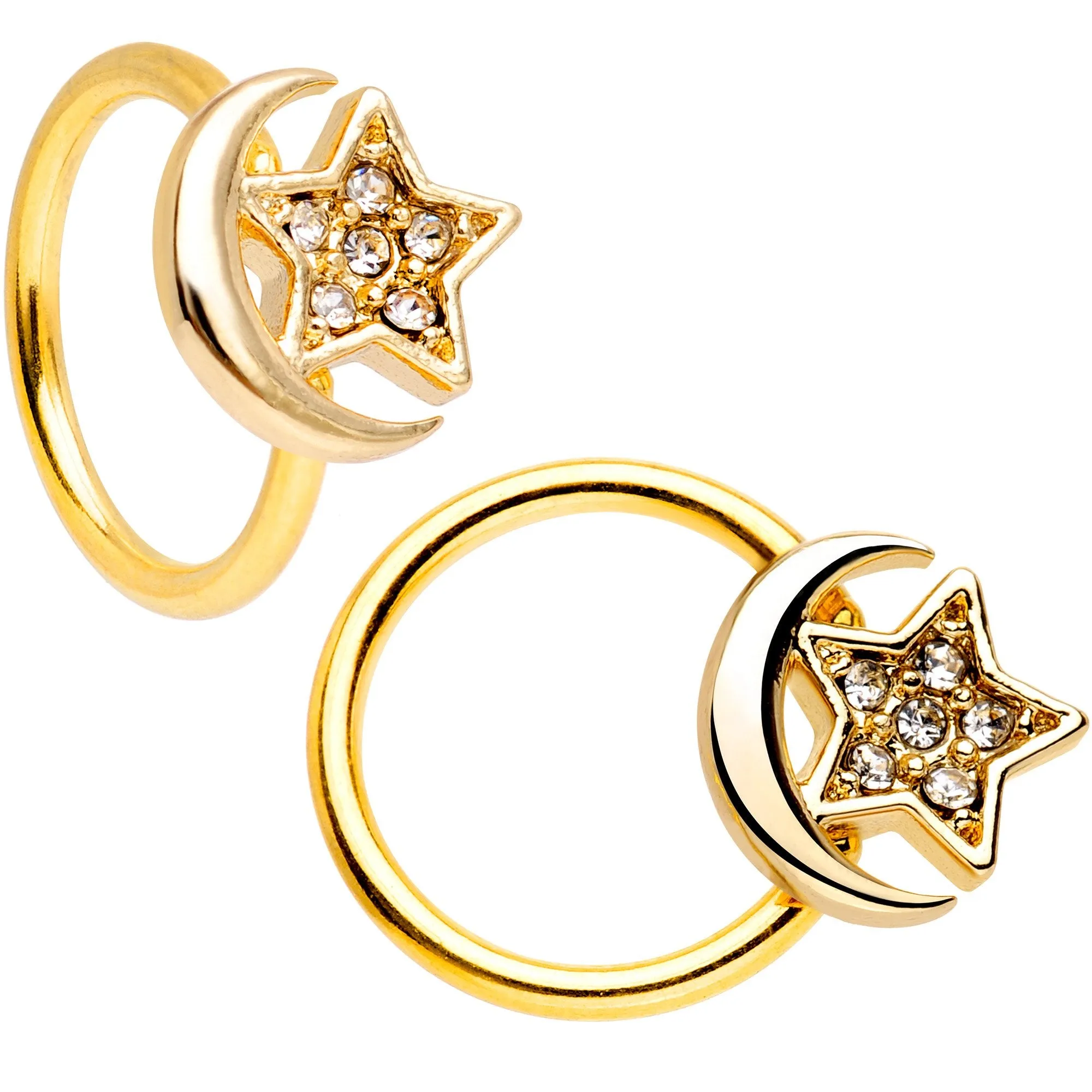 16 Gauge 3/8 Gem Golden Night Sky Horseshoe BCR Captive Ring Set